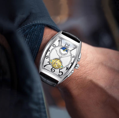 Barrel Type Fully Automatic Wheel Hollow Mechanical Watch Men's Business Simple Fashion Multifunctional Watch Wholesale