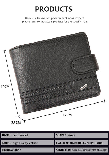 Cross-Border Dropshipping Manufacturer Wholesale Men's Wallet Pu Leather Short Zipper Buckle Wallet New Style Wallet Coin Purse