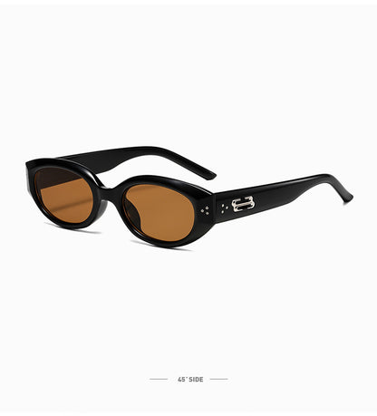 Retro Black Frame Rice Nail Irregular gm Cat's Eye Sunglasses Men's 2025 New Fashionable Street Photoshoot Sunglasses Women's High-end Sense