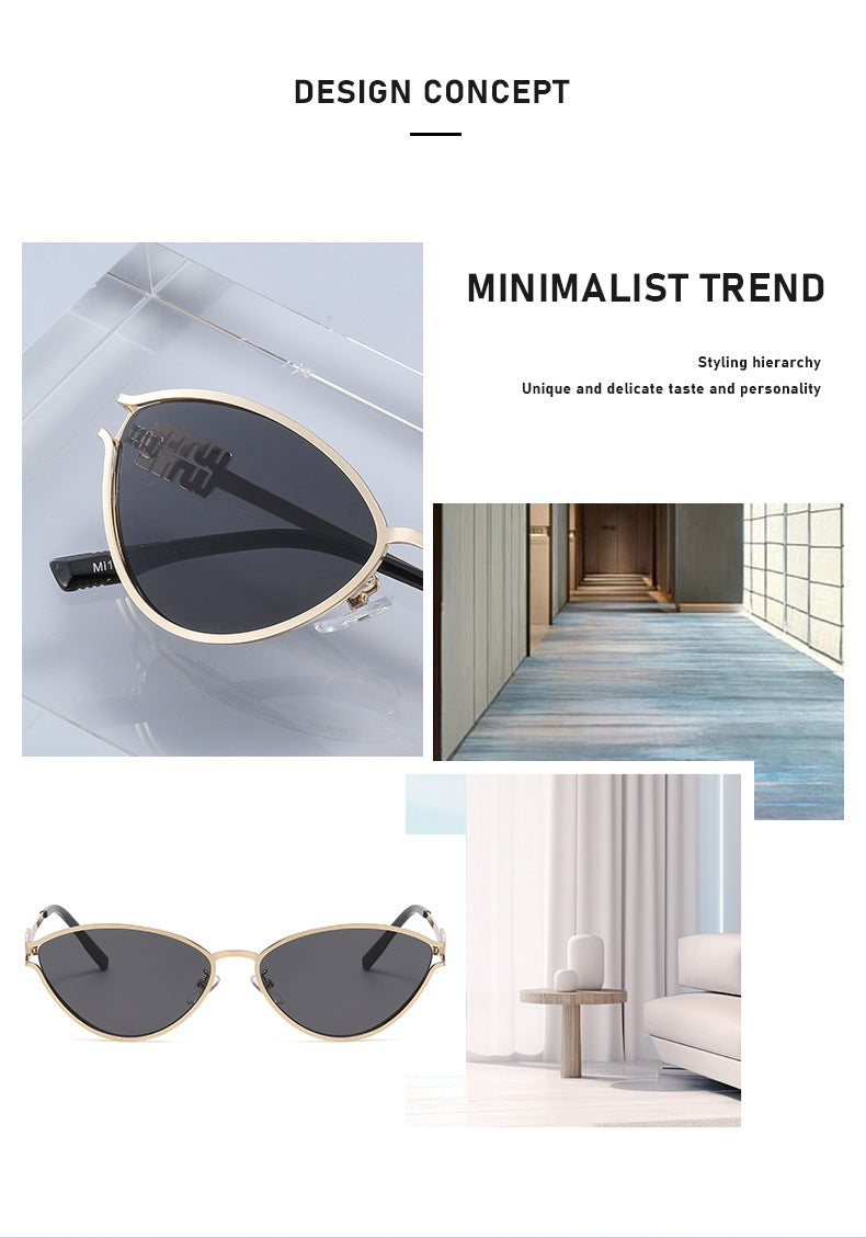 Fashionable Metal Cat-Eye Sunglasses European and American Trendy Women's Sunglasses Light Luxury High-End Anti-Uv Sunglasses for Men