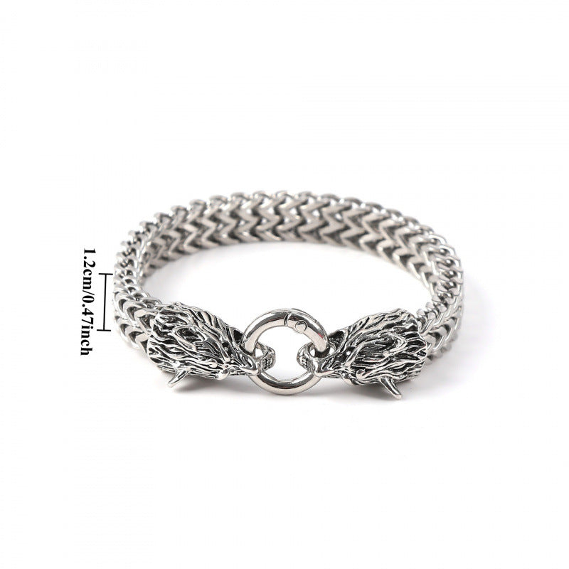 European and American Popular Retro Viking Wolf Head Bracelet Men's Stainless Steel Chain European and American Fashion Norwegian Style Bracelet Wholesale