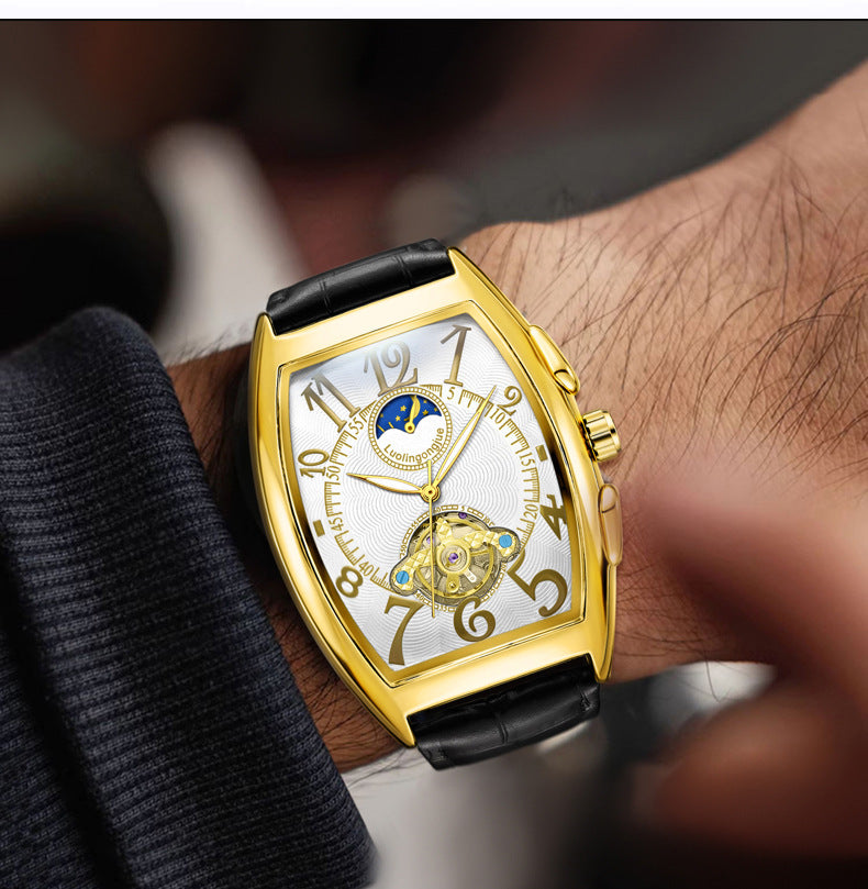 Barrel Type Fully Automatic Wheel Hollow Mechanical Watch Men's Business Simple Fashion Multifunctional Watch Wholesale