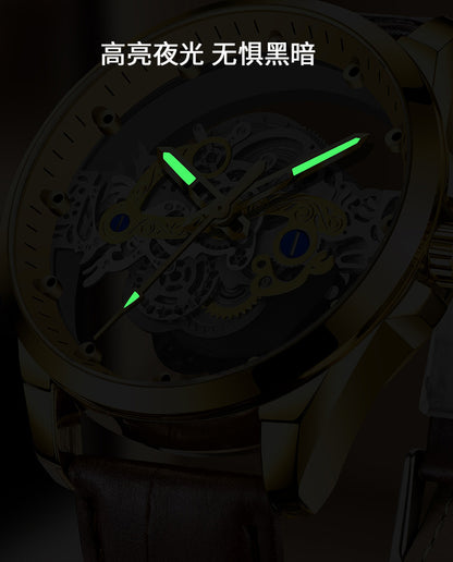Cross-Border Dropshipping New Double-Sided Hollow Fully Automatic Movement Non-Mechanical Watch Tourbillon Watch Men's Waterproof