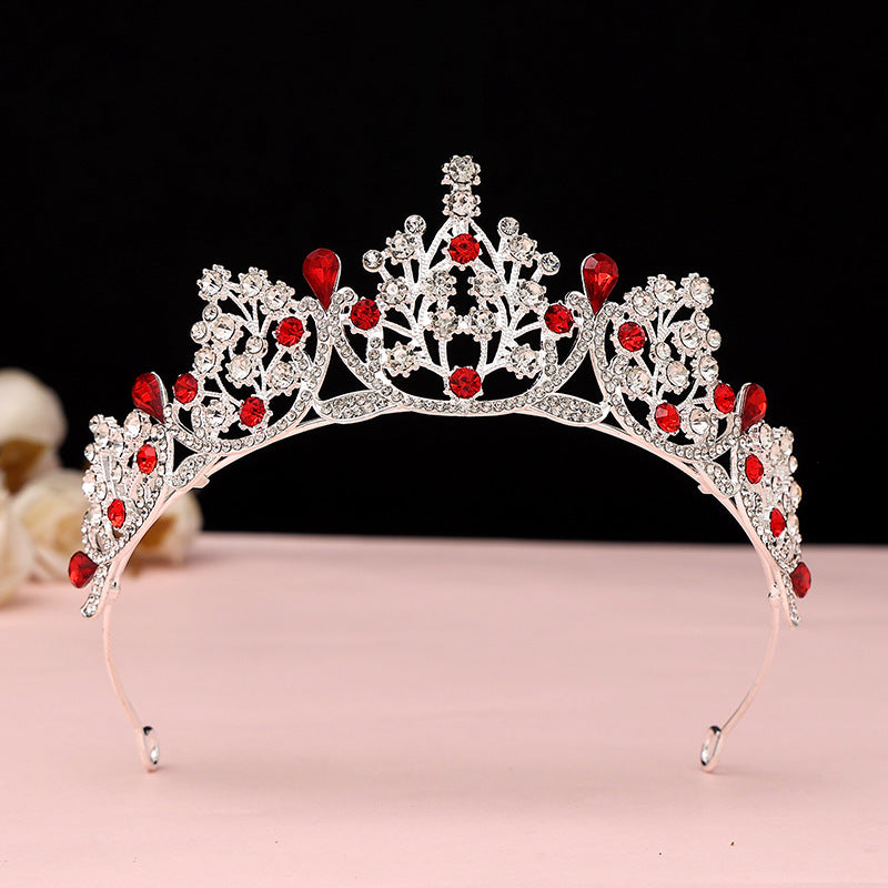 Super Fairy New Princess Sweet Bridal Crown Red Tiara Crystal Toast Clothing Hair Accessories 18Th Birthday Gift