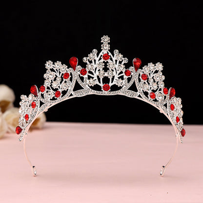 Super Fairy New Princess Sweet Bridal Crown Red Tiara Crystal Toast Clothing Hair Accessories 18Th Birthday Gift