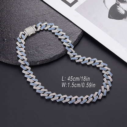 Xindi European and American Popular Men's Necklace 15mm Exaggerated Diamond Geometric Trendy Hip-Hop Jewelry Large Gold Chain Necklace