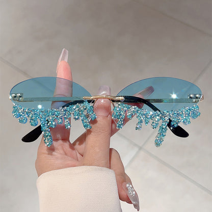 Cross-border New European and American Borderless Diamond-encrusted Angel Tears Sunglasses Spice Girls Street Shooting Cool Personality Funny Sunglasses
