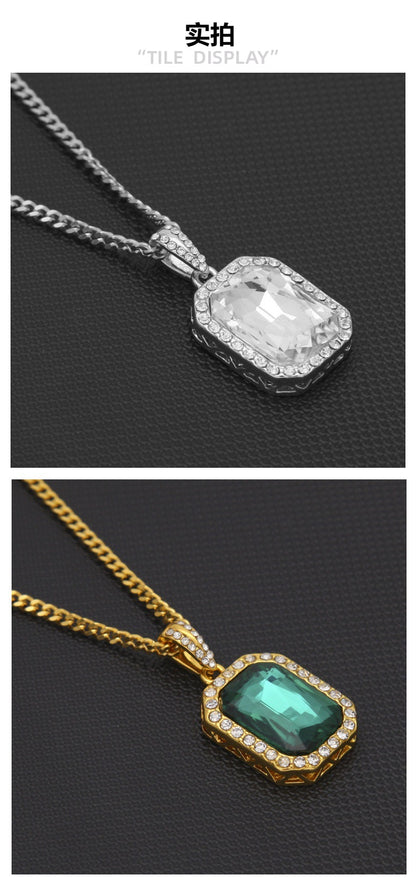 Hip-hop mini diamond-encrusted gem pendant trendy brand necklace men's handsome Joker alloy necklace cross-border jewelry wholesale