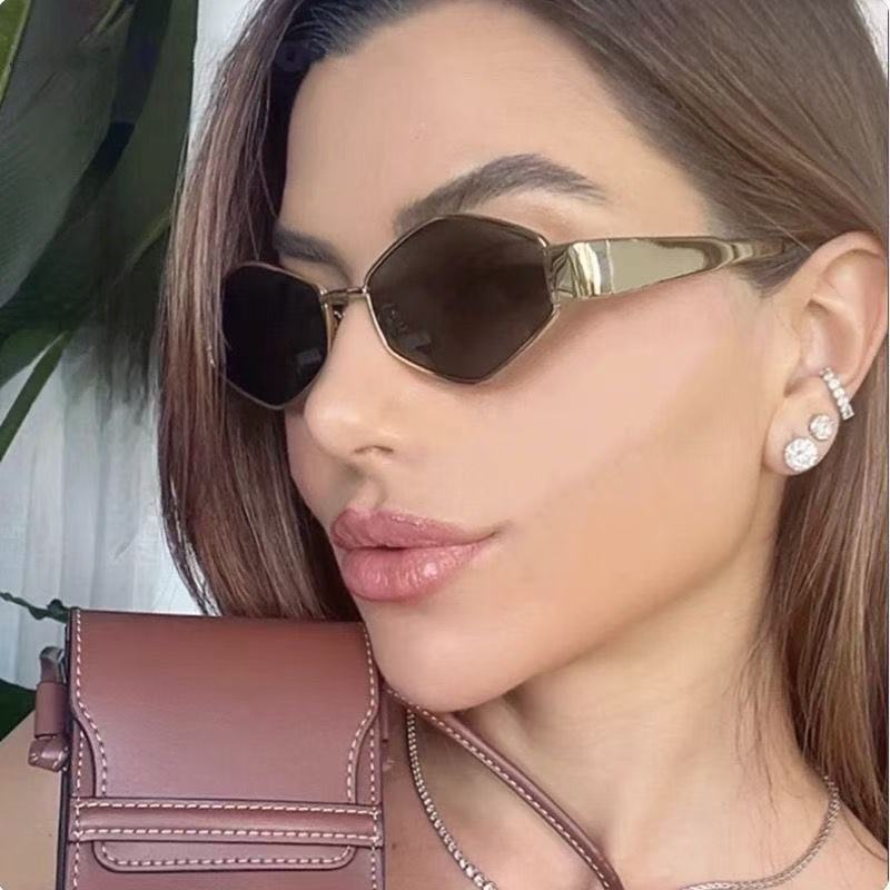 Metal Frame Arc de Triomphe Sunglasses Women's High-end Sense Small Frame Polygon European and American Style Cat Eye Small Face Funny