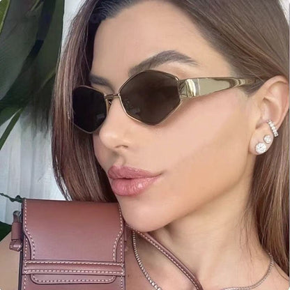 Metal Frame Arc de Triomphe Sunglasses Women's High-end Sense Small Frame Polygon European and American Style Cat Eye Small Face Funny