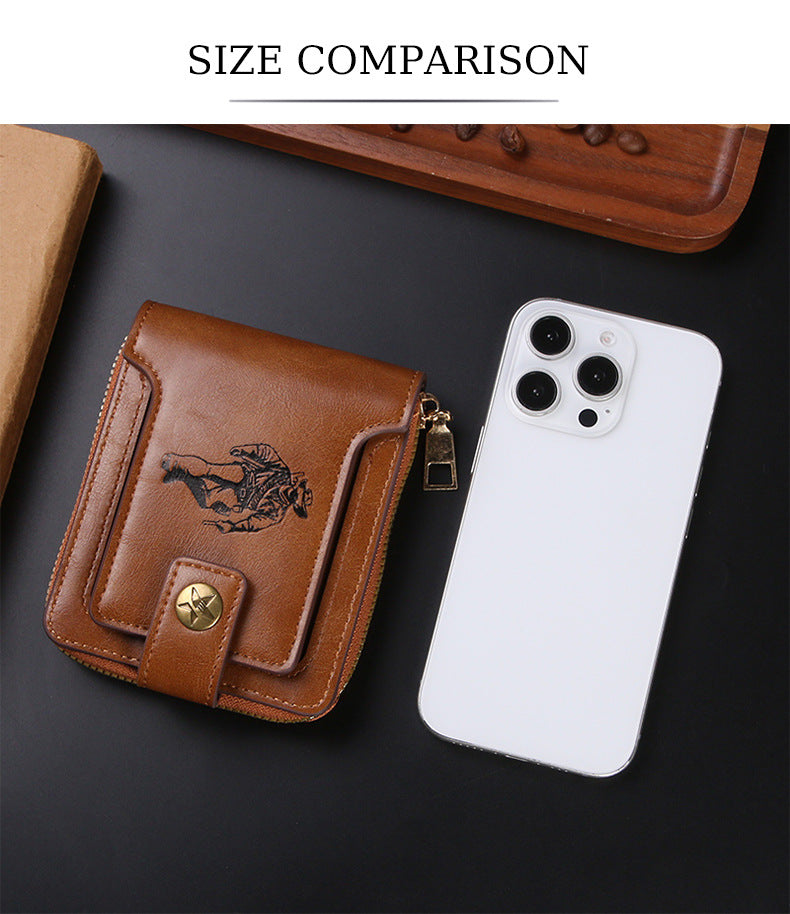 Cross-border Men's Wallet Short Vintage Fashion Zipper Bag Multi-card Wallet Large Capacity Business Card Bag Carry-on
