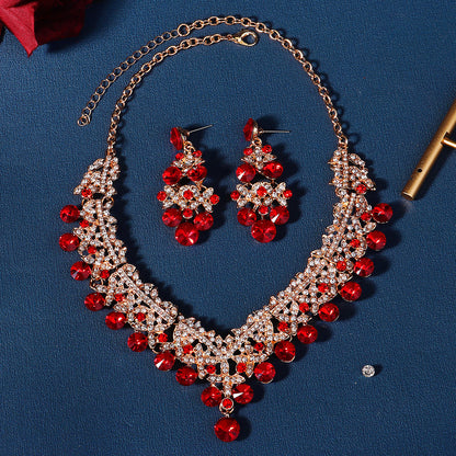 European and American Bride Jewelry Three-piece Suit High-class Dance Wedding Jewelry Alloy Diamond Crown Necklace Earrings suit