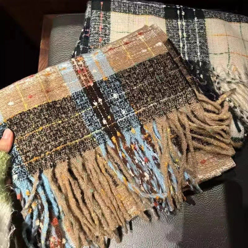 2025 New Korean Style Gypsophila Plaid Scarf Women's Autumn and Winter Student Couple Shawl Versatile Warm Scarf Wholesale