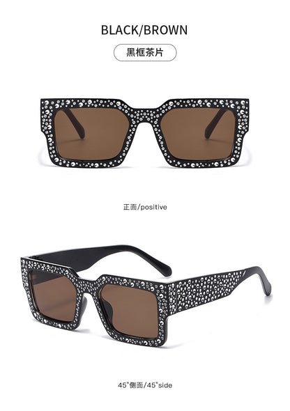 Diamond-Encrusted Starry Sky Square Sunglasses, Personalized Sunglasses, Fashionable Internet Celebrity Street Photography, Catwalk Versatile Sunglasses