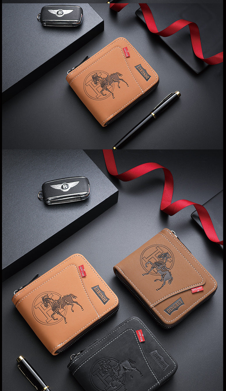 New men's chain wallet European and American retro style horizontal zipper bag fashion short card bag change bag wholesale