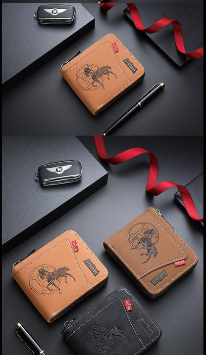 New men's chain wallet European and American retro style horizontal zipper bag fashion short card bag change bag wholesale