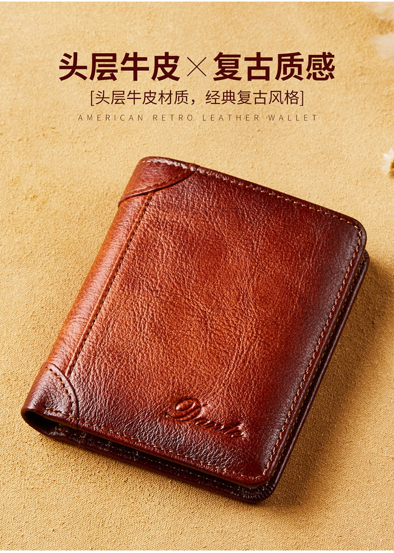 New Men's Wallet 20% Discount Vertical Top Layer Cowhide Anti-theft Credit Card Degaussing Leather Wallet Cross-border Explosive Wallet