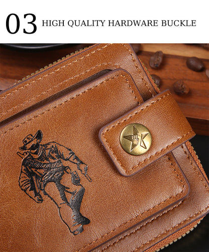 Cross-border Men's Wallet Short Vintage Fashion Zipper Bag Multi-card Wallet Large Capacity Business Card Bag Carry-on