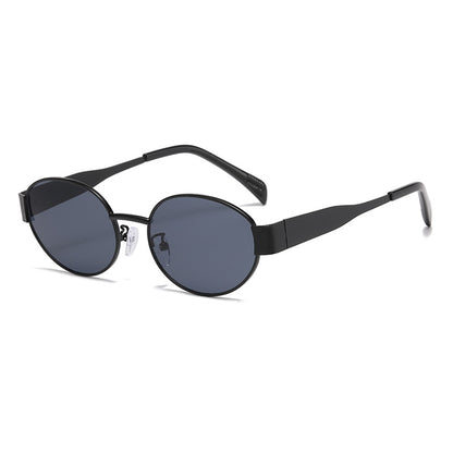 New Metal Oval Sunscreen Sunglasses Cross-Mirror European and American Ins Xiaohongshu Same Style Sunglasses Amazon Hot Selling