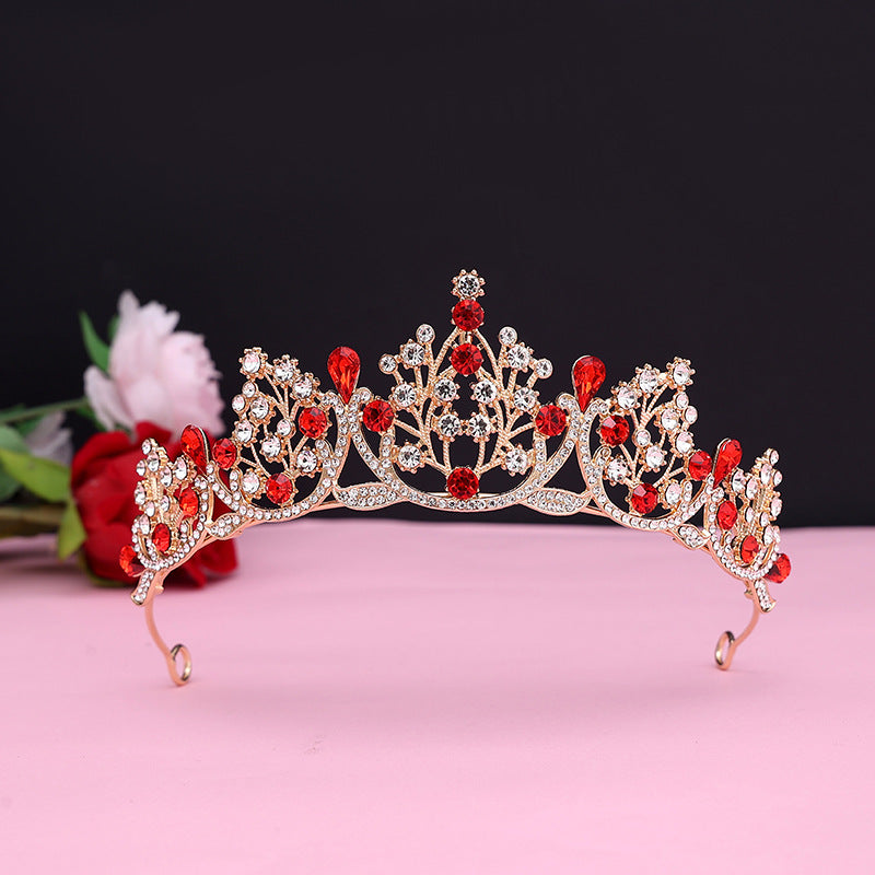 Super Fairy New Princess Sweet Bridal Crown Red Tiara Crystal Toast Clothing Hair Accessories 18Th Birthday Gift