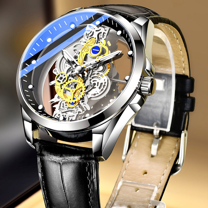 Cross-Border Dropshipping New Double-Sided Hollow Fully Automatic Movement Non-Mechanical Watch Tourbillon Watch Men's Waterproof