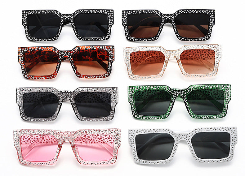Diamond-Encrusted Starry Sky Square Sunglasses, Personalized Sunglasses, Fashionable Internet Celebrity Street Photography, Catwalk Versatile Sunglasses