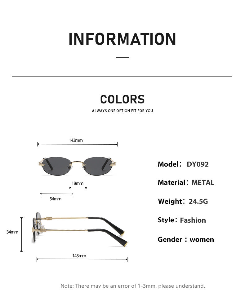 2026 New Oval Rimless Sunglasses European and American Retro Sunglasses Trendy Concave Shape Fashion Street Style Sunglasses