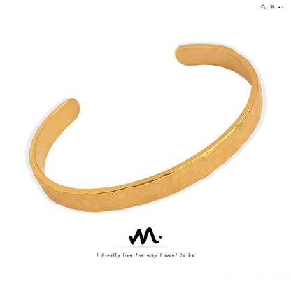 New simple personality niche design titanium steel gold-plated irregular bump hammer face opening bracelet women's jewelry wholesale