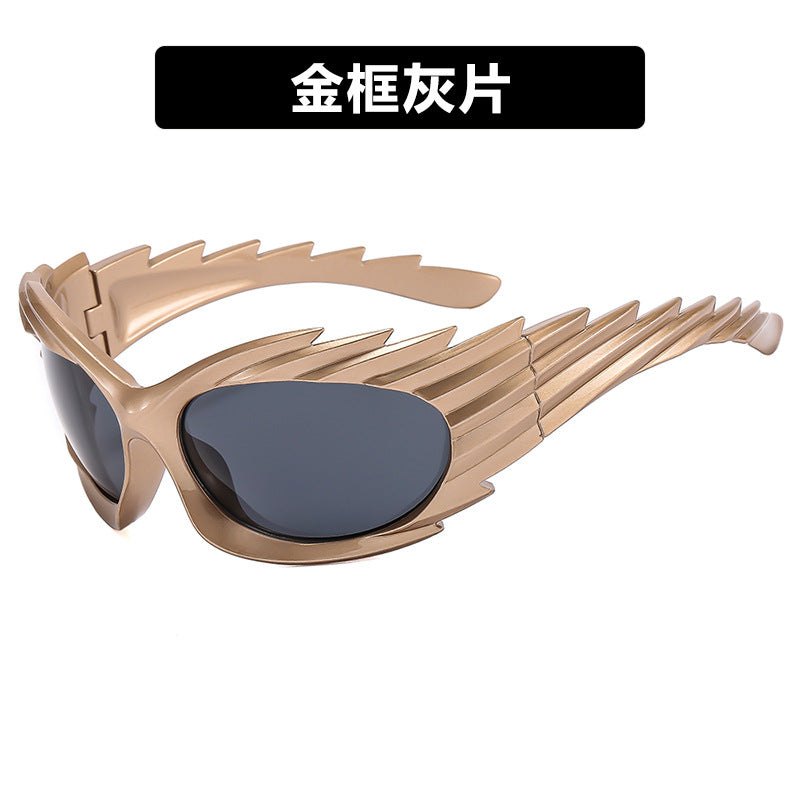 Barbed Hedgehog Sunglasses Y2K European and American Personalized Wings Cycling Sunglasses Concave Shape Ins Trendy Sunglasses for Women