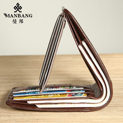 Cross-Border Dropshipping Manbang Men's Wallet Horizontal First-Layer Cowhide Wallet Classic Short 70% off Rifd Anti-Theft Brush