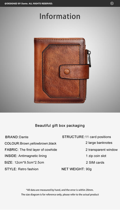 Men's wallet wholesale leather zipper short retro wallet RFID anti-theft foreign trade leather wallet manufacturers processing