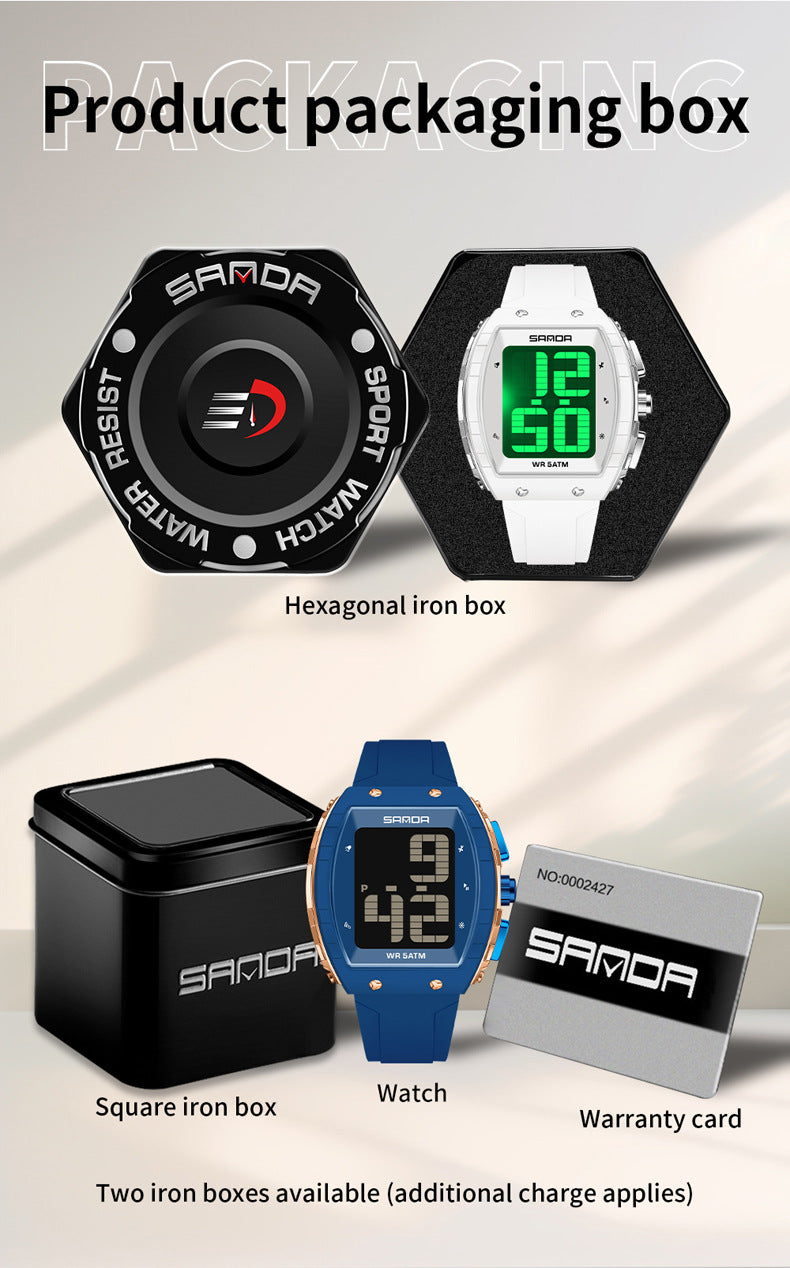 Sanda Elderly Voice Time Watch Large Digital Screen Luminous Multi-Function Watch Waterproof Calendar Digital Watch