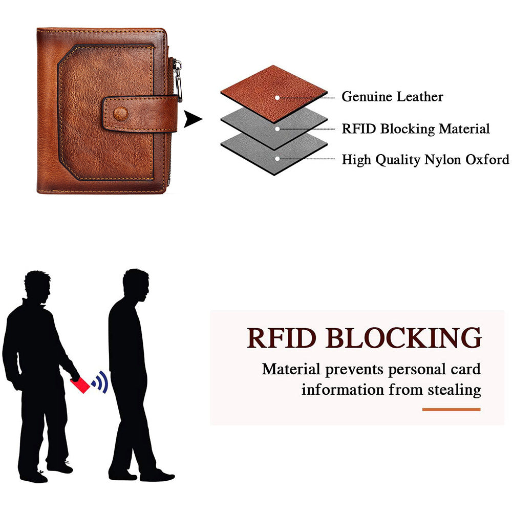 Men's wallet wholesale leather zipper short retro wallet RFID anti-theft foreign trade leather wallet manufacturers processing