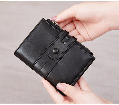 Cross-Border 2025Rfid Anti-Theft Wallet Retro Oil Wax Leather Double Zipper Coin Purse European and American Fashion Short Wallet