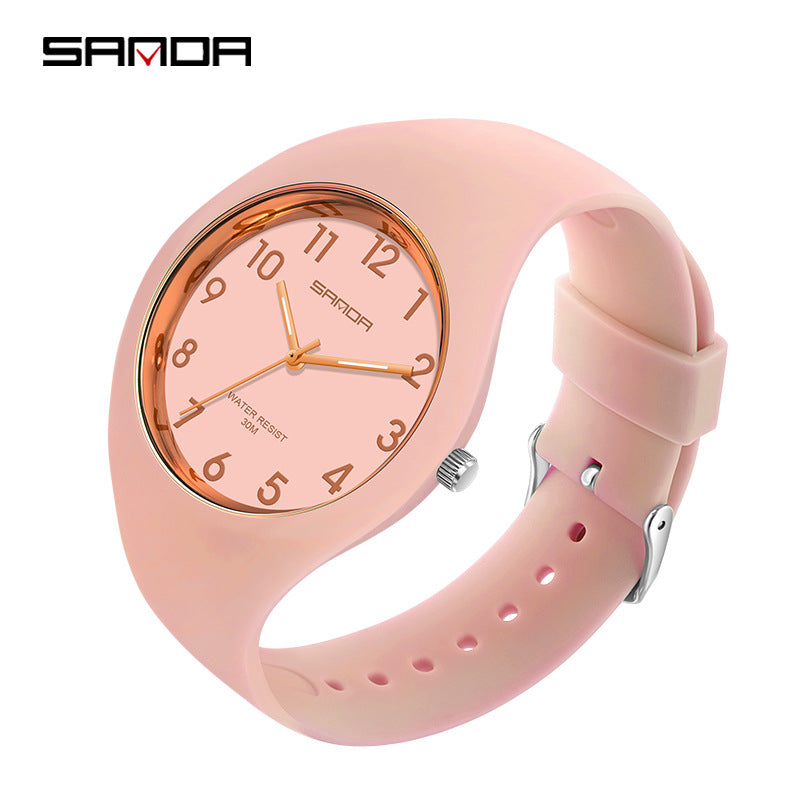 SANDA Outdoor Sports Watch Simple Waterproof Men's and Women's Fashion Quartz Watch Silicone Tape Casual Student Quartz Watch