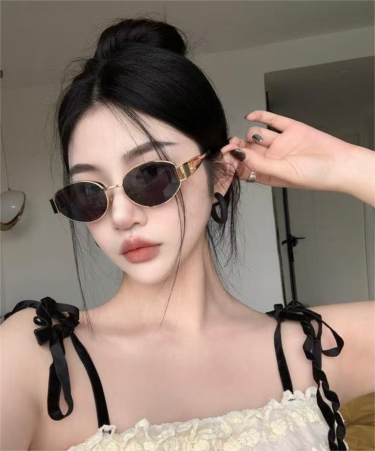 Metal Frame Arc de Triomphe Sunglasses Women's High-end Sense Small Frame Polygon European and American Style Cat Eye Small Face Funny