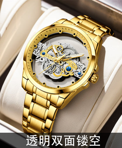 Cross-Border Dropshipping New Double-Sided Hollow Fully Automatic Movement Non-Mechanical Watch Tourbillon Watch Men's Waterproof