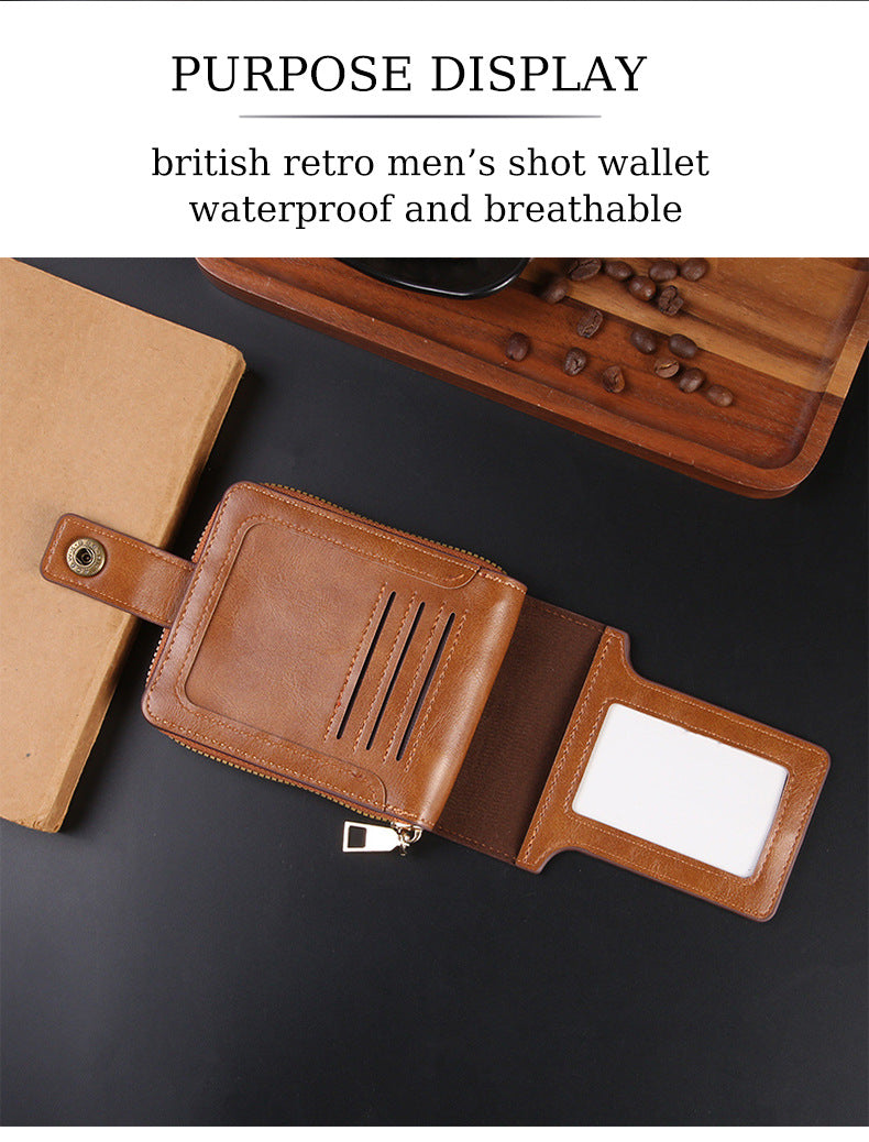 Cross-border Men's Wallet Short Vintage Fashion Zipper Bag Multi-card Wallet Large Capacity Business Card Bag Carry-on
