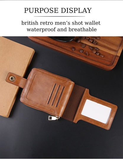 Cross-border Men's Wallet Short Vintage Fashion Zipper Bag Multi-card Wallet Large Capacity Business Card Bag Carry-on
