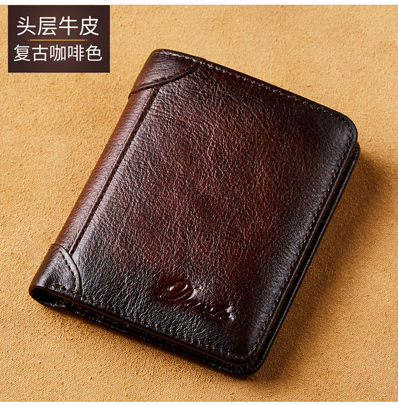 New Men's Wallet 20% Discount Vertical Top Layer Cowhide Anti-theft Credit Card Degaussing Leather Wallet Cross-border Explosive Wallet