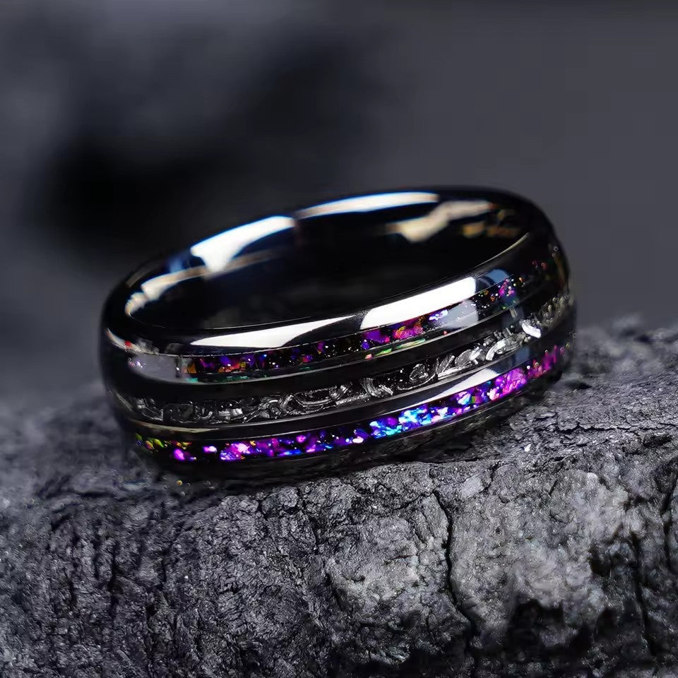 Cross-border explosions stainless steel ring three slot inlaid obsidian high sense of niche ring in stock a batch