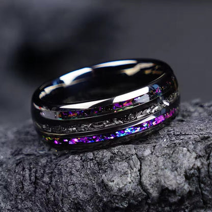 Cross-border explosions stainless steel ring three slot inlaid obsidian high sense of niche ring in stock a batch