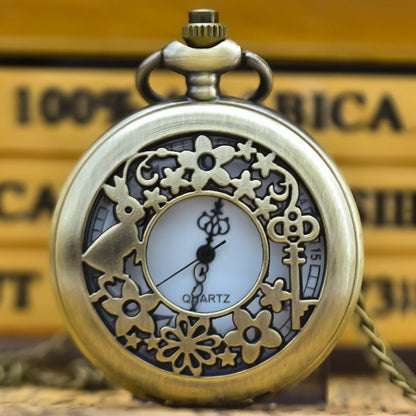 Alice in Wonderland retro pocket watch Alice and rabbit anime pocket watch female cartoon flip Hollow