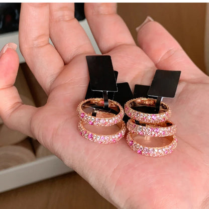 Gradient Pink Diamond Full Diamond Ring for Women, Accessible Luxury Style, French Style, Exquisite, Versatile, High-End, Open Index Finger Ring 2025 New Style