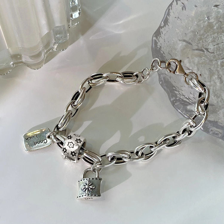Six-pointed Star Old 925 Sterling Silver Bracelet Women's Autumn and Winter 2025 New Ins Niche Design Cold Style Couple Bracelet