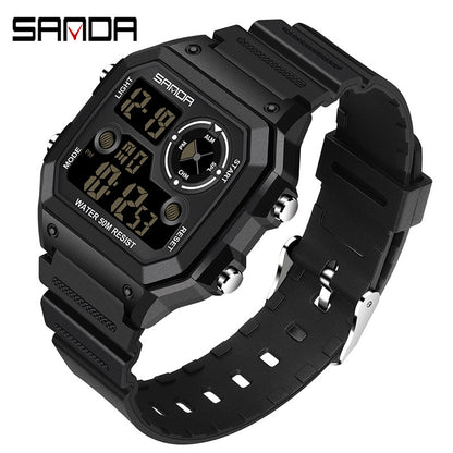 Sanda Hot-selling Square Watch Luminous Waterproof Alarm Student Watch Simple Korean Transparent Sports Electronic Watch