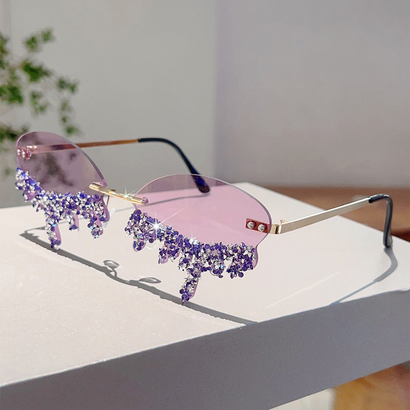 Cross-border New European and American Borderless Diamond-encrusted Angel Tears Sunglasses Spice Girls Street Shooting Cool Personality Funny Sunglasses