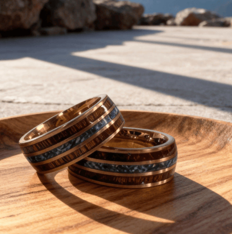 European and American Cross-Border Best-Selling Stainless Steel Rings, Meteorite Inlaid Gold Foil Men's Light Luxury Fashion Personalized Rings Wholesale