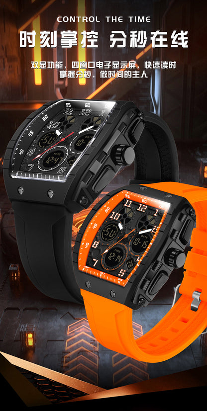 Ofns Fashion Watch Sports Waterproof Watch Barrel-Shaped Multi-Function Luminous Dual-Time Student Digital Watch