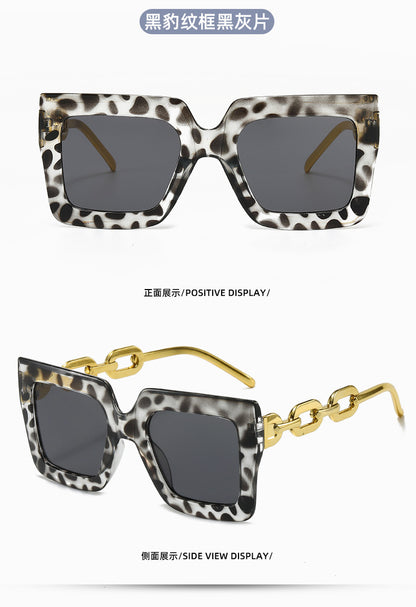 New Cross-Border Chain Anti-Uv Sunglasses European and American Fashion Square Frame Women's High-End Sun Light Luxury Style Square
